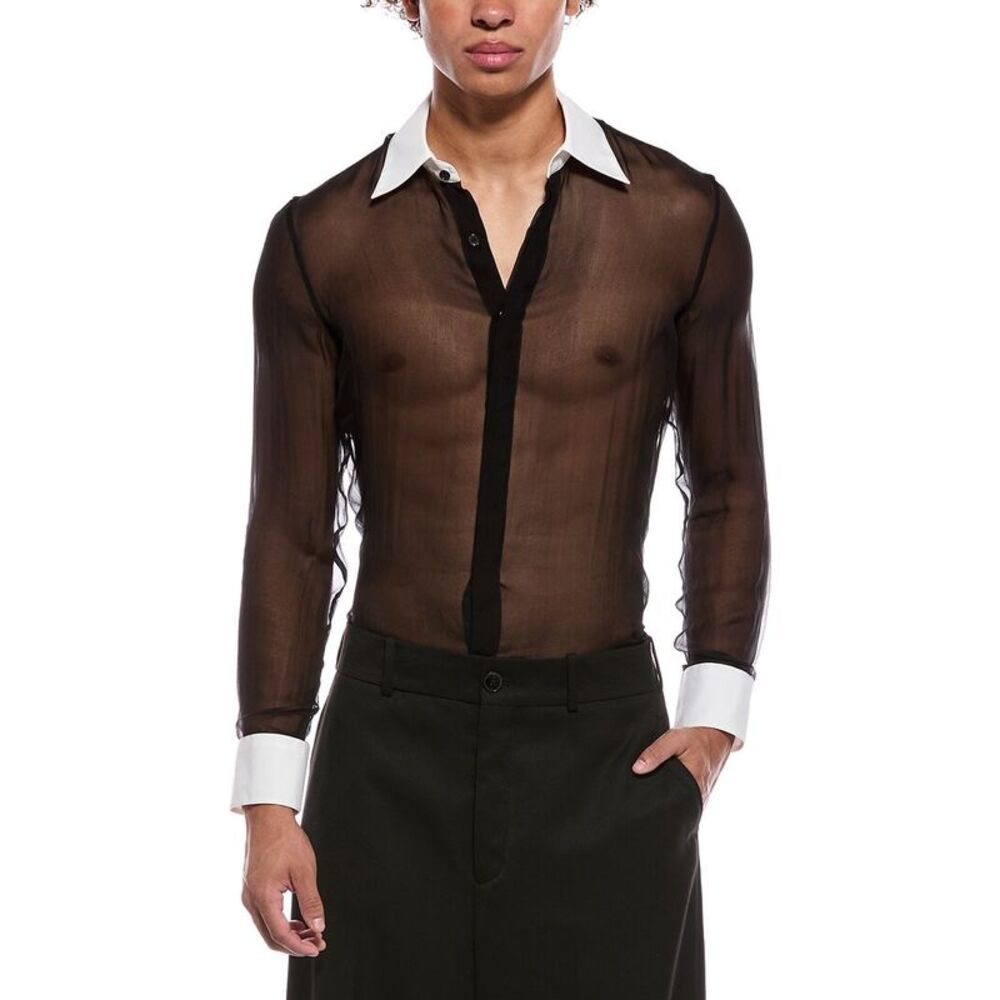 Valentino Mens Camicia Sheer Silk Shirt